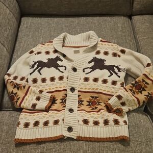 Gymboree Cream and Brown Horse Pattern Cardigan